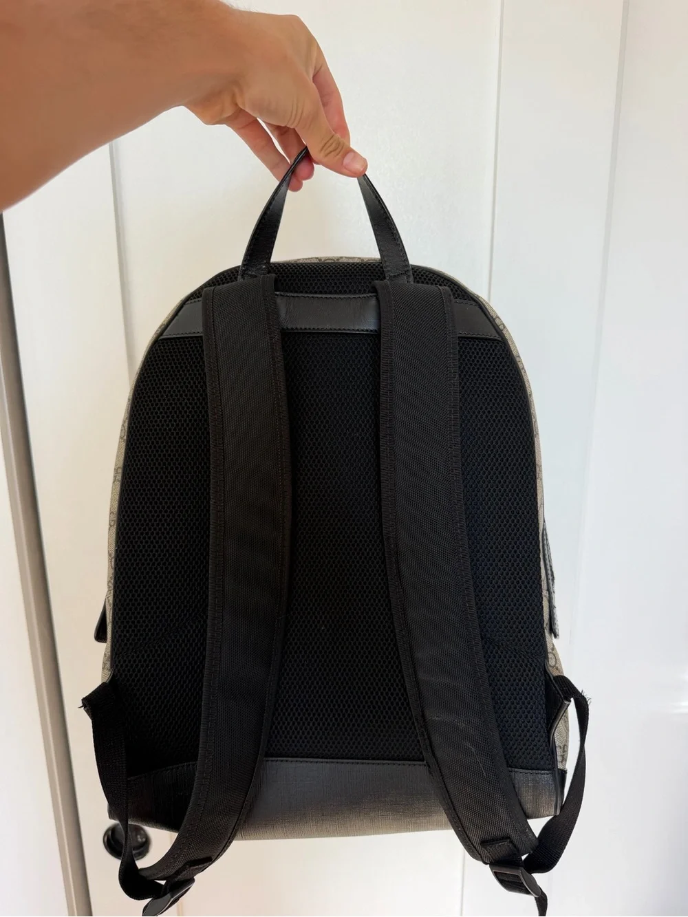 Gucci Monogram Canvas Backpack with Black Trim